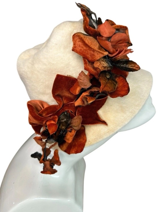 White Cloche Hat, Polar Pure Made In Italy Classic 20s Flapper Florals main image 14